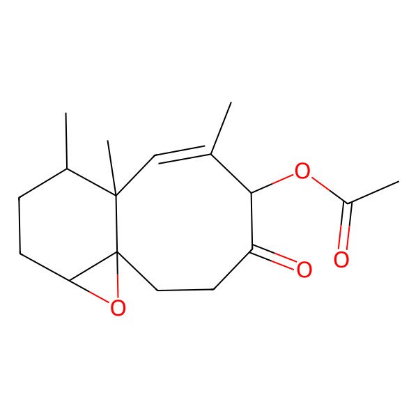 2D Structure of (6,8,9-Trimethyl-4-oxo-13-oxatricyclo[6.5.0.01,12]tridec-6-en-5-yl) acetate
