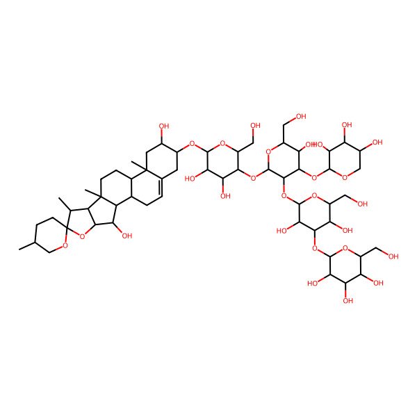 2D Structure of (2S,3R,4S,5S,6R)-2-[(2S,3R,4S,5R,6R)-2-[(2S,3R,4S,5R,6R)-2-[(2R,3R,4R,5R,6R)-6-[(1R,2S,3S,4R,5'R,6R,7S,8R,9S,12S,13R,15R,16R)-3,15-dihydroxy-5',7,9,13-tetramethylspiro[5-oxapentacyclo[10.8.0.02,9.04,8.013,18]icos-18-ene-6,2'-oxane]-16-yl]oxy-4,5-dihydroxy-2-(hydroxymethyl)oxan-3-yl]oxy-5-hydroxy-6-(hydroxymethyl)-4-[(2S,3R,4S,5R)-3,4,5-trihydroxyoxan-2-yl]oxyoxan-3-yl]oxy-3,5-dihydroxy-6-(hydroxymethyl)oxan-4-yl]oxy-6-(hydroxymethyl)oxane-3,4,5-triol