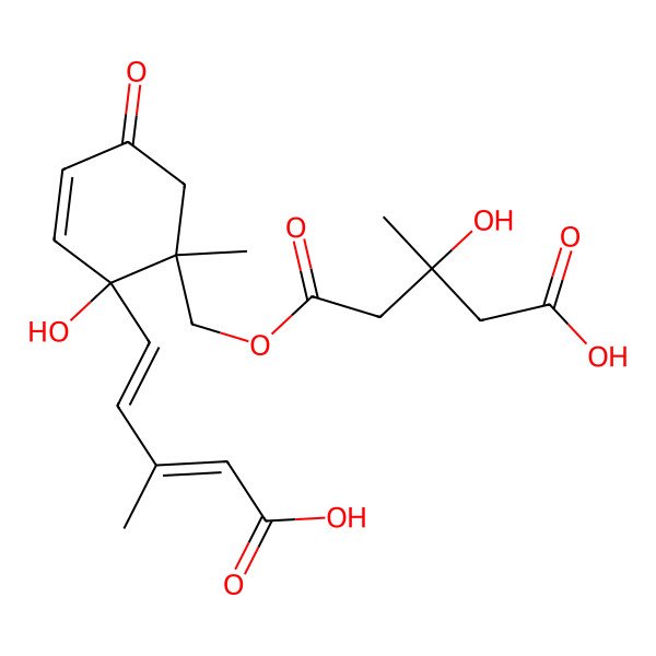 2D Structure of (3S)-5-[[(1R,2R)-2-[(1E,3Z)-4-carboxy-3-methylbuta-1,3-dienyl]-2-hydroxy-1-methyl-5-oxocyclohex-3-en-1-yl]methoxy]-3-hydroxy-3-methyl-5-oxopentanoic acid