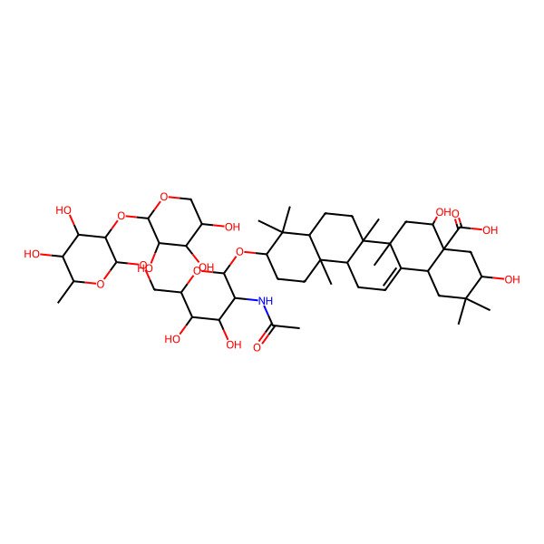 2D Structure of 10-[3-Acetamido-6-[[4,5-dihydroxy-6-methyl-3-(3,4,5-trihydroxyoxan-2-yl)oxyoxan-2-yl]oxymethyl]-4,5-dihydroxyoxan-2-yl]oxy-3,5-dihydroxy-2,2,6a,6b,9,9,12a-heptamethyl-1,3,4,5,6,6a,7,8,8a,10,11,12,13,14b-tetradecahydropicene-4a-carboxylic acid