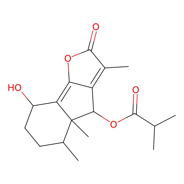 2D Structure of [(4R,4aR,5S,8R)-8-hydroxy-3,4a,5-trimethyl-2-oxo-5,6,7,8-tetrahydro-4H-indeno[1,2-b]furan-4-yl] 2-methylpropanoate