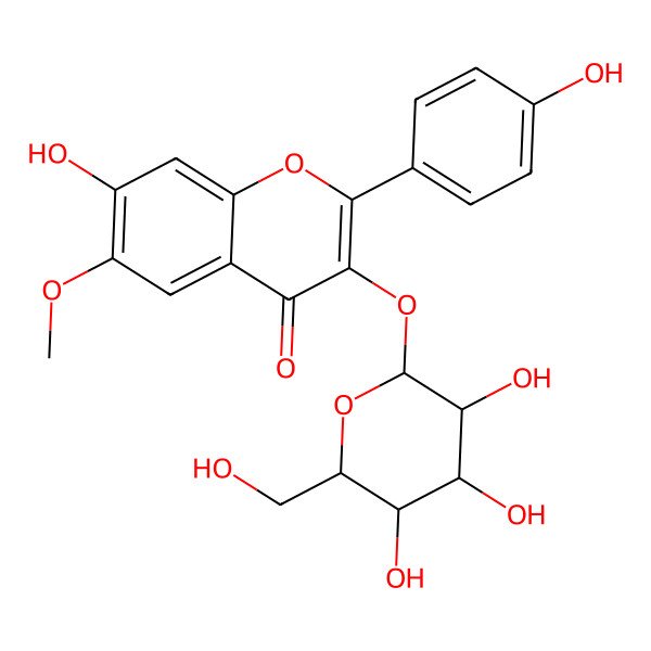 2D Structure of 7-Hydroxy-2-(4-hydroxyphenyl)-6-methoxy-3-[3,4,5-trihydroxy-6-(hydroxymethyl)oxan-2-yl]oxychromen-4-one