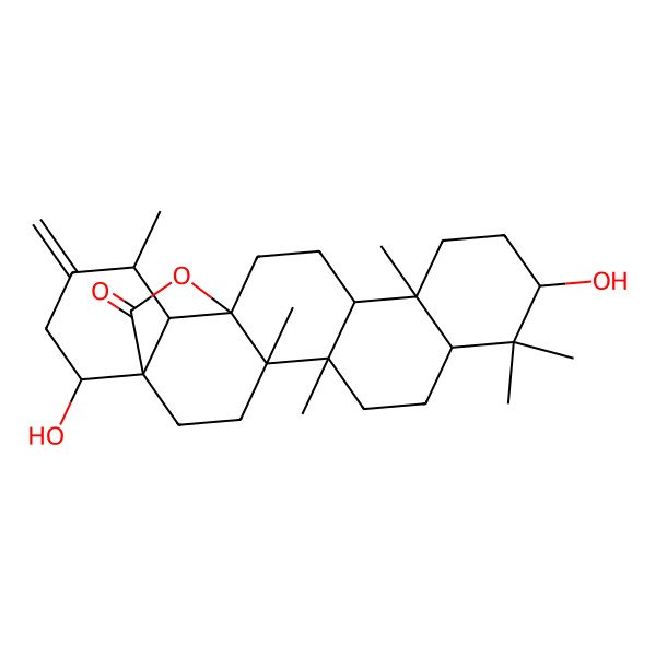 2D Structure of 10,22-Dihydroxy-4,5,9,9,13,19-hexamethyl-20-methylidene-24-oxahexacyclo[15.5.2.01,18.04,17.05,14.08,13]tetracosan-23-one