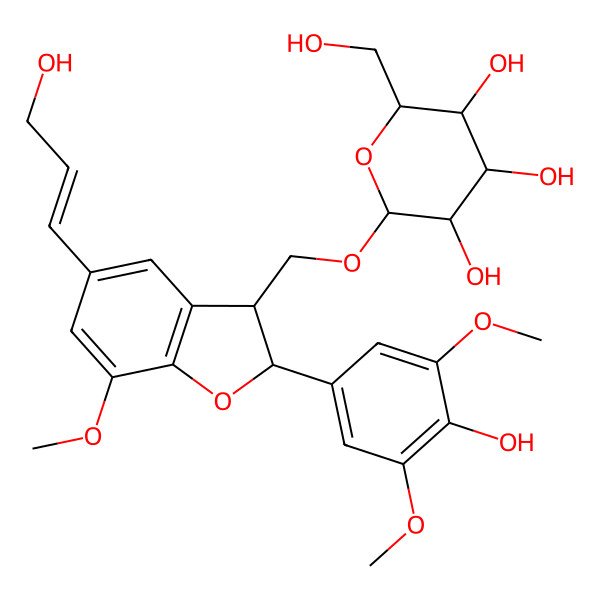 2D Structure of 2-[[2-(4-Hydroxy-3,5-dimethoxyphenyl)-5-(3-hydroxyprop-1-enyl)-7-methoxy-2,3-dihydro-1-benzofuran-3-yl]methoxy]-6-(hydroxymethyl)oxane-3,4,5-triol