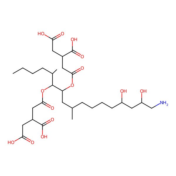 2D Structure of 2-[2-[17-Amino-6-(3,4-dicarboxybutanoyloxy)-14,16-dihydroxy-5,9-dimethylheptadecan-7-yl]oxy-2-oxoethyl]butanedioic acid