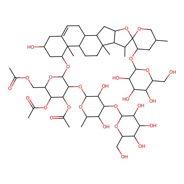 2D Structure of [3,4-Diacetyloxy-5-[3,5-dihydroxy-6-methyl-4-[3,4,5-trihydroxy-6-(hydroxymethyl)oxan-2-yl]oxyoxan-2-yl]oxy-6-[16-hydroxy-5',7,9,13-tetramethyl-3'-[3,4,5-trihydroxy-6-(hydroxymethyl)oxan-2-yl]oxyspiro[5-oxapentacyclo[10.8.0.02,9.04,8.013,18]icos-18-ene-6,2'-oxane]-14-yl]oxyoxan-2-yl]methyl acetate