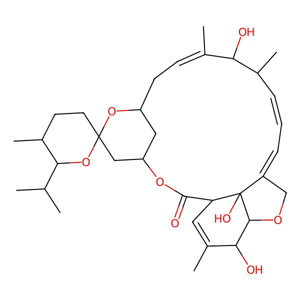 2D Structure of (1R,4R,5'S,6S,6'R,8R,10E,12R,13S,14E,16E,20R,21R,24S)-12,21,24-trihydroxy-5',11,13,22-tetramethyl-6'-propan-2-ylspiro[3,7,19-trioxatetracyclo[15.6.1.14,8.020,24]pentacosa-10,14,16,22-tetraene-6,2'-oxane]-2-one