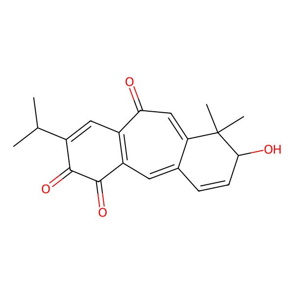 2D Structure of 13-Hydroxy-12,12-dimethyl-6-propan-2-yltricyclo[9.4.0.03,8]pentadeca-1,3(8),6,10,14-pentaene-4,5,9-trione