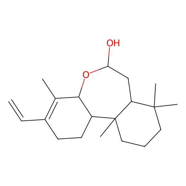 2D Structure of (4aS,6S,7aR,11aR,11bS)-3-ethenyl-4,8,8,11a-tetramethyl-1,2,4a,6,7,7a,9,10,11,11b-decahydrobenzo[d][1]benzoxepin-6-ol
