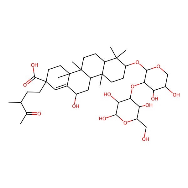 2D Structure of (2S,4aS,4bR,6aR,8S,10aR,10bR,12R)-8-[(2S,3R,4S,5S)-4,5-dihydroxy-3-[(2R,3R,4S,5R,6R)-2,3,5-trihydroxy-6-(hydroxymethyl)oxan-4-yl]oxyoxan-2-yl]oxy-12-hydroxy-4a,4b,7,7,10a-pentamethyl-2-[(3R)-3-methyl-4-oxopentyl]-4,5,6,6a,8,9,10,10b,11,12-decahydro-3H-chrysene-2-carboxylic acid