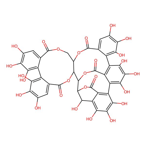 2D Structure of (1S,2R,20S,42S,46S)-7,8,9,12,13,14,25,26,27,30,31,32,35,36,37,46-hexadecahydroxy-3,18,21,41,43-pentaoxanonacyclo[27.13.3.138,42.02,20.05,10.011,16.023,28.033,45.034,39]hexatetraconta-5,7,9,11,13,15,23,25,27,29(45),30,32,34(39),35,37-pentadecaene-4,17,22,40,44-pentone