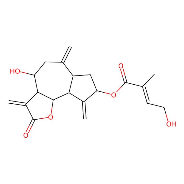 2D Structure of (4-Hydroxy-3,6,9-trimethylidene-2-oxo-3a,4,5,6a,7,8,9a,9b-octahydroazuleno[4,5-b]furan-8-yl) 4-hydroxy-2-methylbut-2-enoate