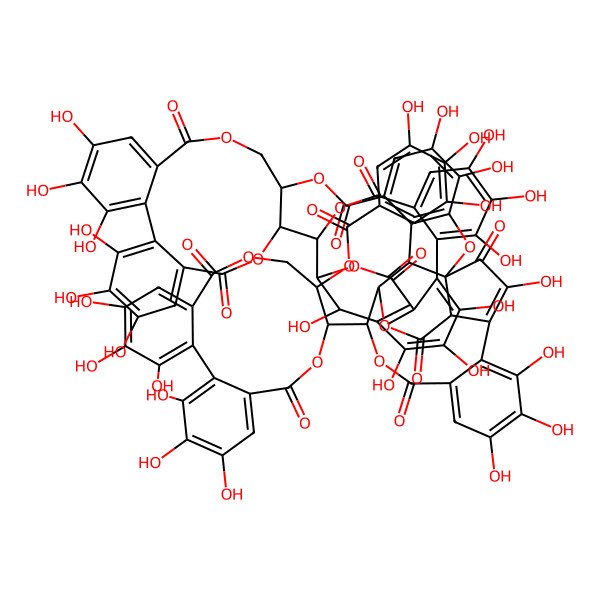 2D Structure of [(10R,11R)-10-[(14S,15R,19R)-2,3,4,7,8,9,19-heptahydroxy-12,17-dioxo-13,16-dioxatetracyclo[13.3.1.05,18.06,11]nonadeca-1,3,5(18),6,8,10-hexaen-14-yl]-3,4,5,17,18,19-hexahydroxy-8,14-dioxo-9,13-dioxatricyclo[13.4.0.02,7]nonadeca-1(19),2,4,6,15,17-hexaen-11-yl] (1S,2R,22R,25S)-22-[(10R,11R)-3,4,5,17,18,19-hexahydroxy-8,14-dioxo-11-(3,4,5-trihydroxybenzoyl)oxy-9,13-dioxatricyclo[13.4.0.02,7]nonadeca-1(19),2,4,6,15,17-hexaen-10-yl]-6,7,12,15,16,17-hexahydroxy-11,20,24-trioxo-9,21,23-trioxahexacyclo[11.9.3.02,10.03,8.010,25.014,19]pentacosa-3(8),4,6,12,14,16,18-heptaene-4-carboxylate