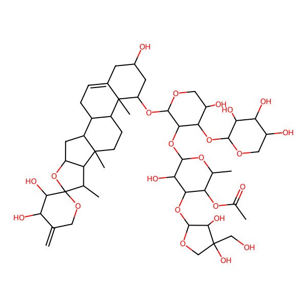 2D Structure of [(2S,3S,4S,5R,6S)-4-[(2S,3R,4R)-3,4-dihydroxy-4-(hydroxymethyl)oxolan-2-yl]oxy-5-hydroxy-6-[(2S,3R,4S,5S)-5-hydroxy-4-[(2S,3R,4S,5R)-3,4,5-trihydroxyoxan-2-yl]oxy-2-[(1S,2S,3'S,4S,4'S,6S,7S,8R,9S,12S,13R,14R,16R)-3',4',16-trihydroxy-7,9,13-trimethyl-5'-methylidenespiro[5-oxapentacyclo[10.8.0.02,9.04,8.013,18]icos-18-ene-6,2'-oxane]-14-yl]oxyoxan-3-yl]oxy-2-methyloxan-3-yl] acetate