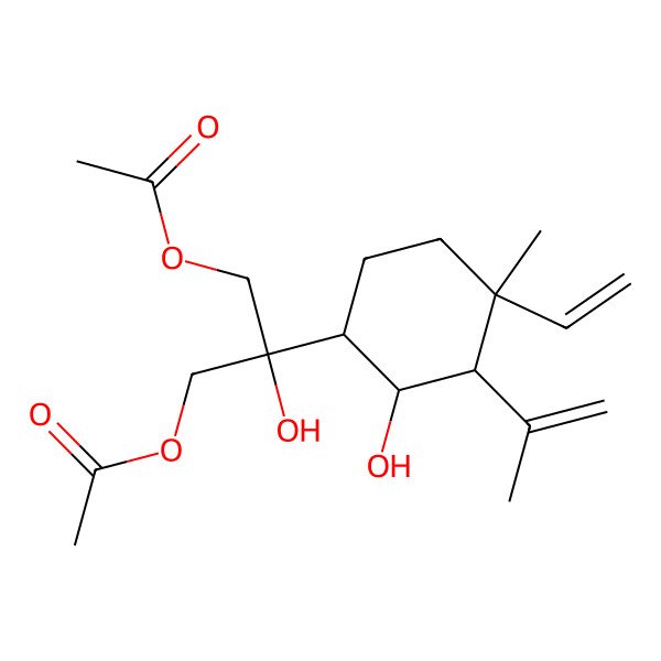2D Structure of [3-acetyloxy-2-[(1R,2R,3S,4S)-4-ethenyl-2-hydroxy-4-methyl-3-prop-1-en-2-ylcyclohexyl]-2-hydroxypropyl] acetate