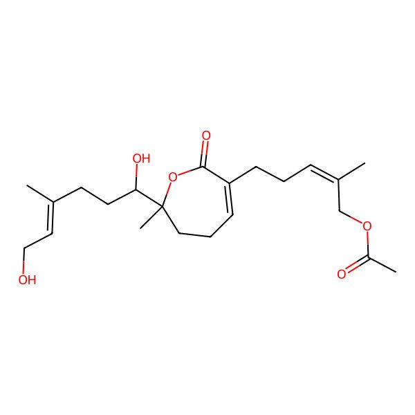 2D Structure of [(E)-5-[(2R)-2-[(Z,1S)-1,6-dihydroxy-4-methylhex-4-enyl]-2-methyl-7-oxo-3,4-dihydrooxepin-6-yl]-2-methylpent-2-enyl] acetate
