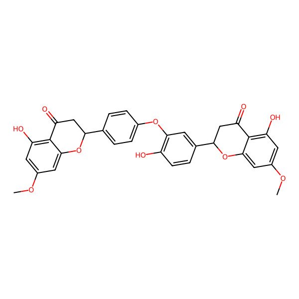 2D Structure of 5-Hydroxy-2-[4-[2-hydroxy-5-(5-hydroxy-7-methoxy-4-oxo-2,3-dihydrochromen-2-yl)phenoxy]phenyl]-7-methoxy-2,3-dihydrochromen-4-one