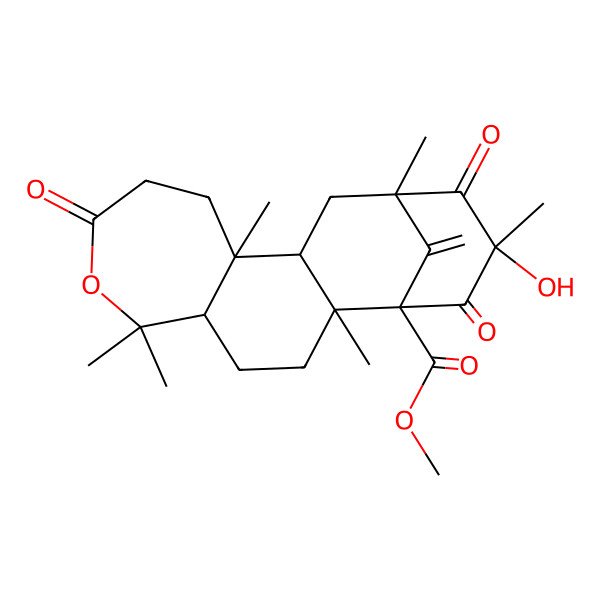 2D Structure of methyl (1R,2S,5R,11S,12S,14S,16S)-16-hydroxy-2,6,6,11,14,16-hexamethyl-18-methylidene-8,15,17-trioxo-7-oxatetracyclo[12.3.1.02,12.05,11]octadecane-1-carboxylate