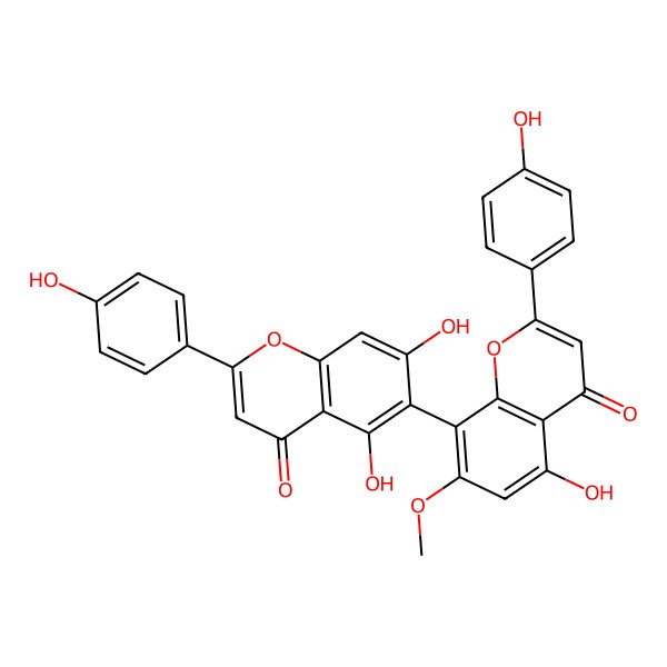 2D Structure of 5,7-Dihydroxy-6-[5-hydroxy-2-(4-hydroxyphenyl)-7-methoxy-4-oxochromen-8-yl]-2-(4-hydroxyphenyl)chromen-4-one