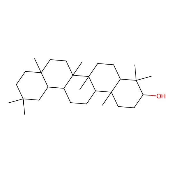 2D Structure of (3S,4aR,6aS,6aR,6bR,8aR,12aS,14aR,14bR)-4,4,6a,6b,8a,11,11,14b-octamethyl-1,2,3,4a,5,6,6a,7,8,9,10,12,12a,13,14,14a-hexadecahydropicen-3-ol