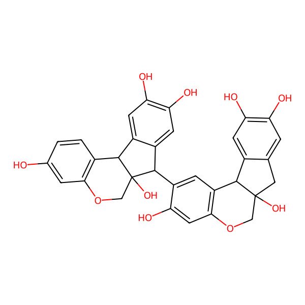 2D Structure of 2-(3,6a,9,10-tetrahydroxy-7,11b-dihydro-6H-indeno[2,1-c]chromen-7-yl)-7,11b-dihydro-6H-indeno[2,1-c]chromene-3,6a,9,10-tetrol