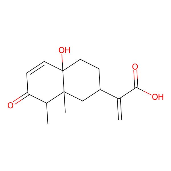 2D Structure of 2-[(2R,4aR,8R,8aR)-4a-hydroxy-8,8a-dimethyl-7-oxo-2,3,4,8-tetrahydro-1H-naphthalen-2-yl]prop-2-enoic acid