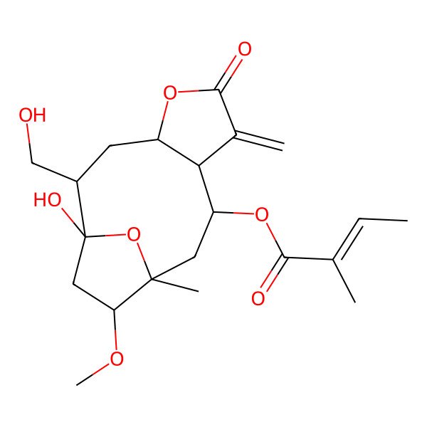 2D Structure of [1-Hydroxy-2-(hydroxymethyl)-12-methoxy-11-methyl-7-methylidene-6-oxo-5,14-dioxatricyclo[9.2.1.04,8]tetradecan-9-yl] 2-methylbut-2-enoate
