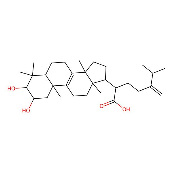 2D Structure of 2-(2,3-dihydroxy-4,4,10,13,14-pentamethyl-2,3,5,6,7,11,12,15,16,17-decahydro-1H-cyclopenta[a]phenanthren-17-yl)-6-methyl-5-methylideneheptanoic acid