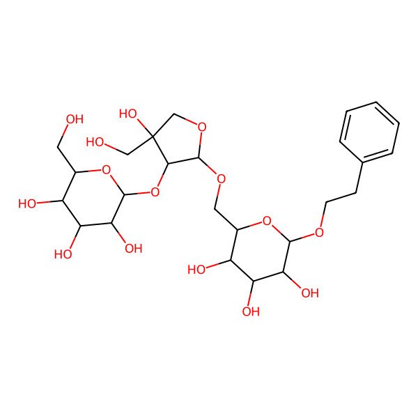 2D Structure of 2-[4-Hydroxy-4-(hydroxymethyl)-2-[[3,4,5-trihydroxy-6-(2-phenylethoxy)oxan-2-yl]methoxy]oxolan-3-yl]oxy-6-(hydroxymethyl)oxane-3,4,5-triol
