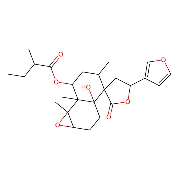 2D Structure of [(1aR,3aR,4R,5R,5'R,7R,7aS,7bS)-5'-(furan-3-yl)-3a-hydroxy-5,7a,7b-trimethyl-2'-oxospiro[1a,2,3,5,6,7-hexahydronaphtho[1,2-b]oxirene-4,3'-oxolane]-7-yl] (2R)-2-methylbutanoate