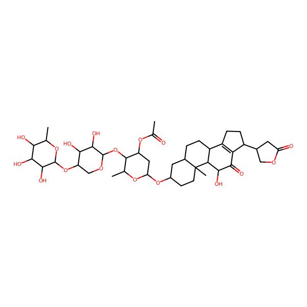2D Structure of [(2R,3R,4S,6R)-3-[(2S,3R,4R,5R)-3,4-dihydroxy-5-[(2S,3R,4R,5R,6S)-3,4,5-trihydroxy-6-methyloxan-2-yl]oxyoxan-2-yl]oxy-6-[[(3S,5S,8R,9S,10S,11R,17R)-11-hydroxy-10-methyl-12-oxo-17-[(3S)-5-oxooxolan-3-yl]-2,3,4,5,6,7,8,9,11,15,16,17-dodecahydro-1H-cyclopenta[a]phenanthren-3-yl]oxy]-2-methyloxan-4-yl] acetate