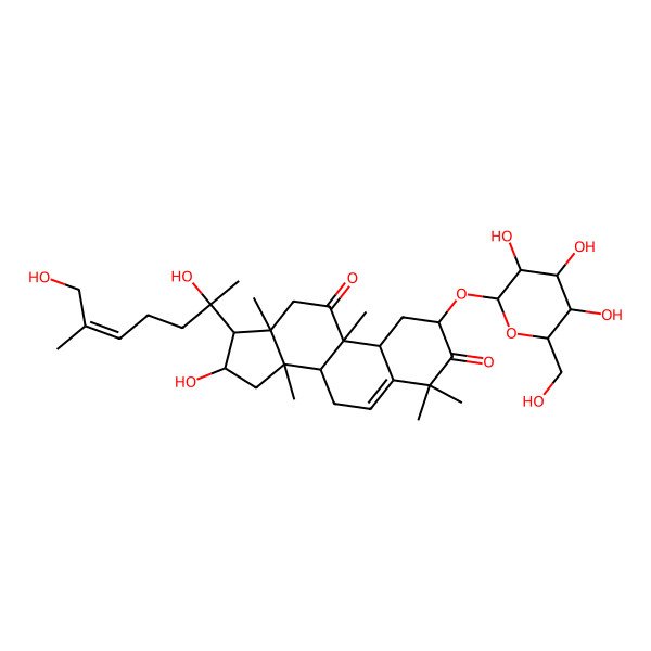 2D Structure of (2S,8S,9R,10R,13R,14S,16R,17R)-17-[(Z,2S)-2,7-dihydroxy-6-methylhept-5-en-2-yl]-16-hydroxy-4,4,9,13,14-pentamethyl-2-[(2S,3R,4S,5S,6R)-3,4,5-trihydroxy-6-(hydroxymethyl)oxan-2-yl]oxy-2,7,8,10,12,15,16,17-octahydro-1H-cyclopenta[a]phenanthrene-3,11-dione