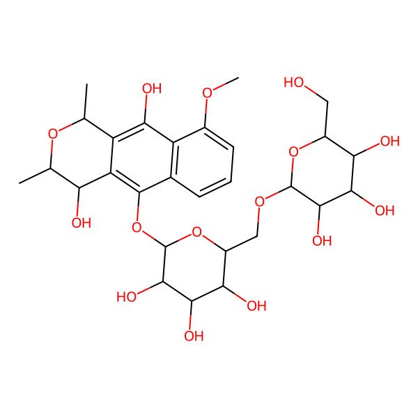 2D Structure of (2S,3R,4S,5S,6R)-2-[[(2R,3S,4S,5R,6S)-6-[[(1R,3R,4S)-4,10-dihydroxy-9-methoxy-1,3-dimethyl-3,4-dihydro-1H-benzo[g]isochromen-5-yl]oxy]-3,4,5-trihydroxyoxan-2-yl]methoxy]-6-(hydroxymethyl)oxane-3,4,5-triol