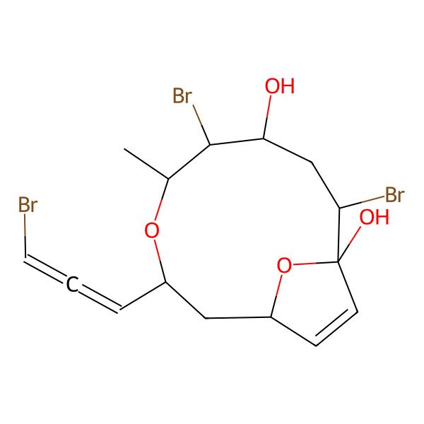 2D Structure of 6,9-Dibromo-3-(3-bromopropa-1,2-dienyl)-5-methyl-4,13-dioxabicyclo[8.2.1]tridec-11-ene-7,10-diol