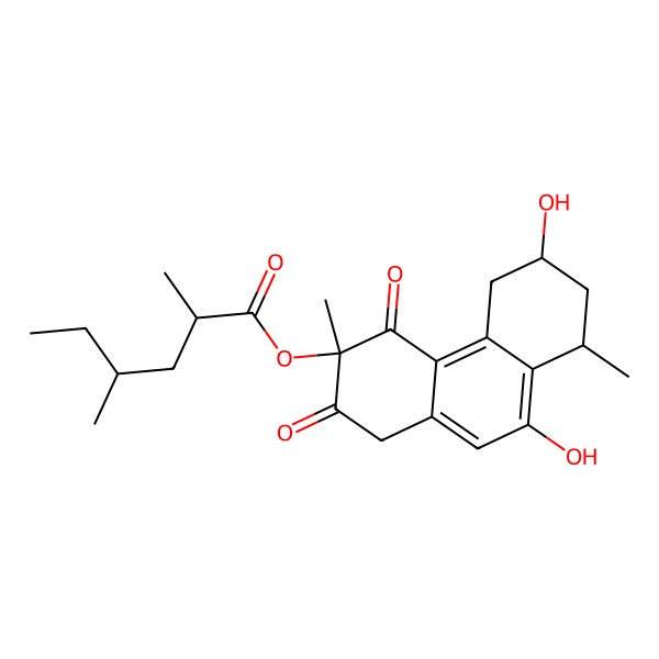 2D Structure of (6,9-dihydroxy-3,8-dimethyl-2,4-dioxo-5,6,7,8-tetrahydro-1H-phenanthren-3-yl) 2,4-dimethylhexanoate
