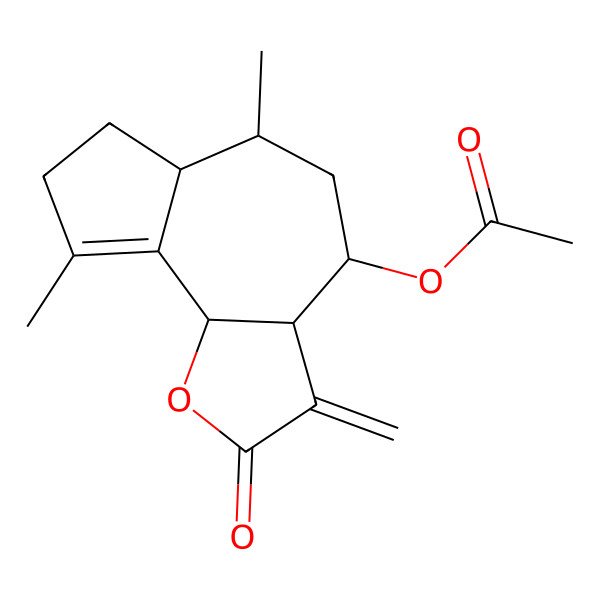 2D Structure of (6,9-Dimethyl-3-methylidene-2-oxo-3a,4,5,6,6a,7,8,9b-octahydroazuleno[4,5-b]furan-4-yl) acetate