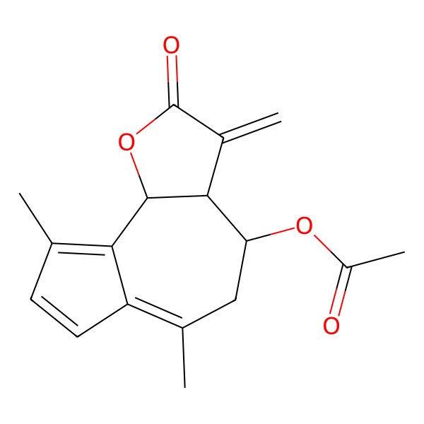 2D Structure of (6,9-Dimethyl-3-methylidene-2-oxo-3a,4,5,9b-tetrahydroazuleno[4,5-b]furan-4-yl) acetate