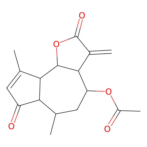 2D Structure of (6,9-dimethyl-3-methylidene-2,7-dioxo-4,5,6,6a,9a,9b-hexahydro-3aH-azuleno[4,5-b]furan-4-yl) acetate