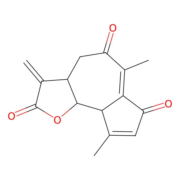 2D Structure of 6,9-Dimethyl-3-methylidene-3a,4,9a,9b-tetrahydroazuleno[4,5-b]furan-2,5,7-trione