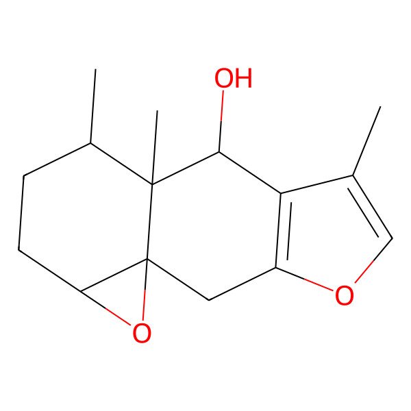 2D Structure of 6,9,10-Trimethyl-4,14-dioxatetracyclo[7.5.0.01,13.03,7]tetradeca-3(7),5-dien-8-ol