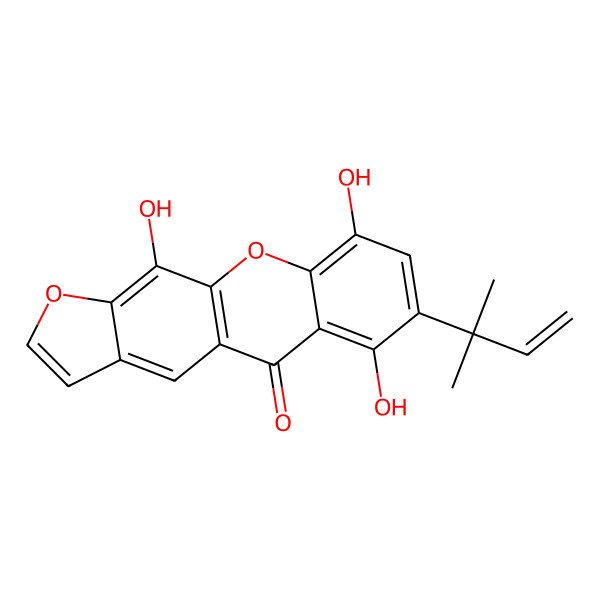 2D Structure of 6,9,11-Trihydroxy-7-(2-methylbut-3-en-2-yl)furo[3,2-b]xanthen-5-one