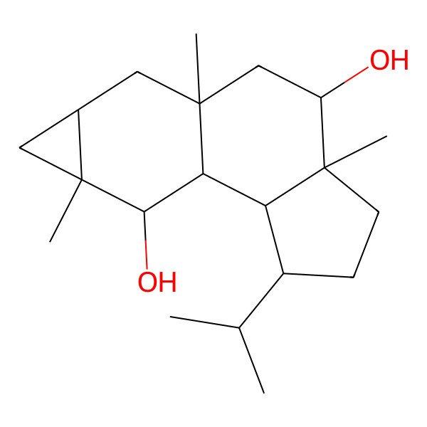 2D Structure of 6,9,13-Trimethyl-3-propan-2-yltetracyclo[7.5.0.02,6.011,13]tetradecane-7,14-diol