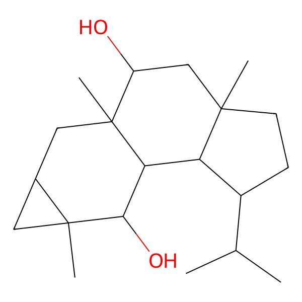 2D Structure of 6,9,13-Trimethyl-3-propan-2-yltetracyclo[7.5.0.02,6.011,13]tetradecane-8,14-diol