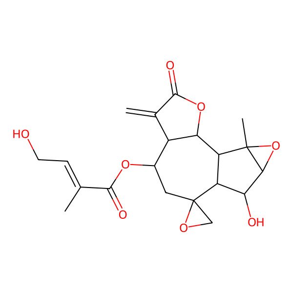 2D Structure of [(1S,2R,6R,7R,9R,10S,11S,12R,14S)-11-hydroxy-14-methyl-5-methylidene-4-oxospiro[3,13-dioxatetracyclo[8.4.0.02,6.012,14]tetradecane-9,2'-oxirane]-7-yl] (Z)-4-hydroxy-2-methylbut-2-enoate