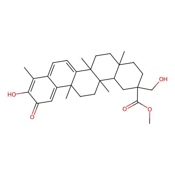 2D Structure of Methyl 10-hydroxy-2-(hydroxymethyl)-4a,6a,6a,9,14a-pentamethyl-11-oxo-1,3,4,5,6,13,14,14b-octahydropicene-2-carboxylate