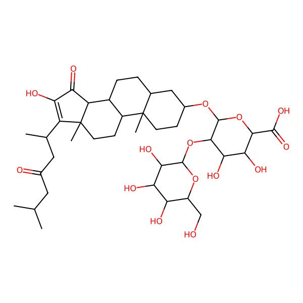 2D Structure of 3,4-Dihydroxy-6-[[16-hydroxy-10,13-dimethyl-17-(6-methyl-4-oxoheptan-2-yl)-15-oxo-1,2,3,4,5,6,7,8,9,11,12,14-dodecahydrocyclopenta[a]phenanthren-3-yl]oxy]-5-[3,4,5-trihydroxy-6-(hydroxymethyl)oxan-2-yl]oxyoxane-2-carboxylic acid