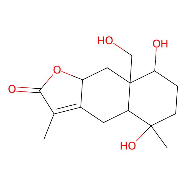 2D Structure of (4aS,5R,8S,8aS,9aR)-5,8-dihydroxy-8a-(hydroxymethyl)-3,5-dimethyl-4a,6,7,8,9,9a-hexahydro-4H-benzo[f][1]benzofuran-2-one
