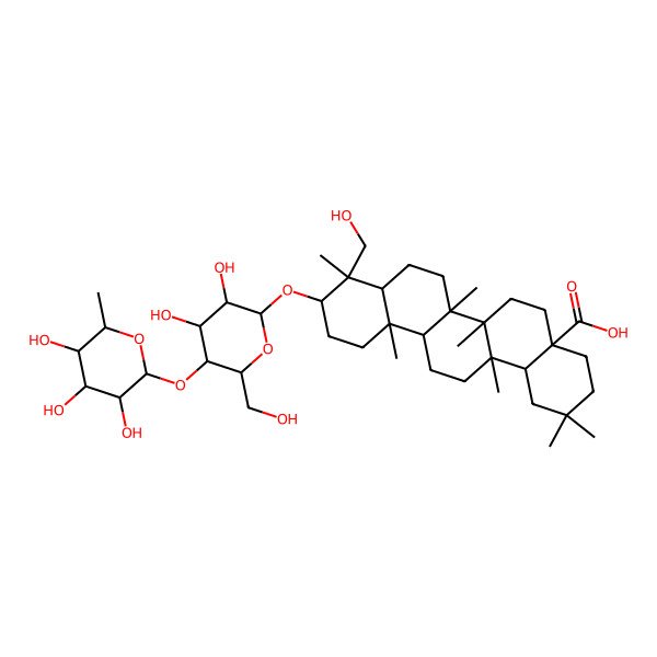 2D Structure of 10-[3,4-dihydroxy-6-(hydroxymethyl)-5-(3,4,5-trihydroxy-6-methyloxan-2-yl)oxyoxan-2-yl]oxy-9-(hydroxymethyl)-2,2,6a,6b,9,12a,14a-heptamethyl-3,4,5,6,6a,7,8,8a,10,11,12,13,14,14b-tetradecahydro-1H-picene-4a-carboxylic acid