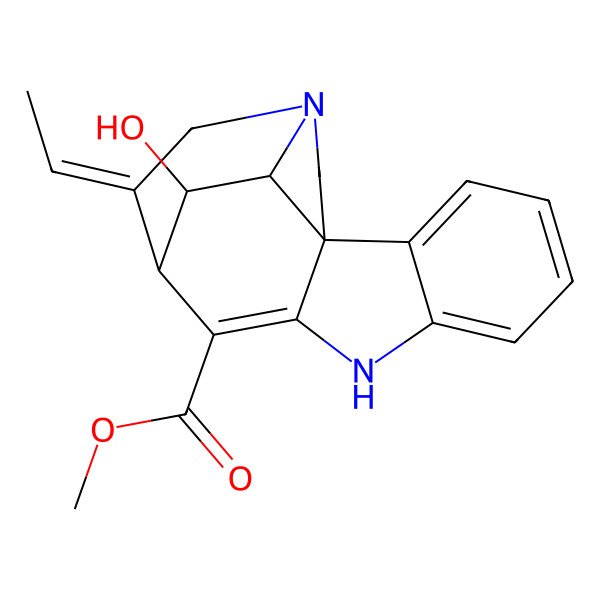 2D Structure of Methyl 12-ethylidene-18-hydroxy-8,14-diazapentacyclo[9.5.2.01,9.02,7.014,17]octadeca-2,4,6,9-tetraene-10-carboxylate