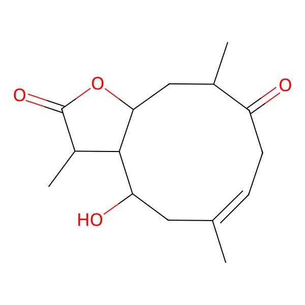 2D Structure of (3R,3aR,4S,6E,10S,11aR)-4-hydroxy-3,6,10-trimethyl-3,3a,4,5,8,10,11,11a-octahydrocyclodeca[b]furan-2,9-dione